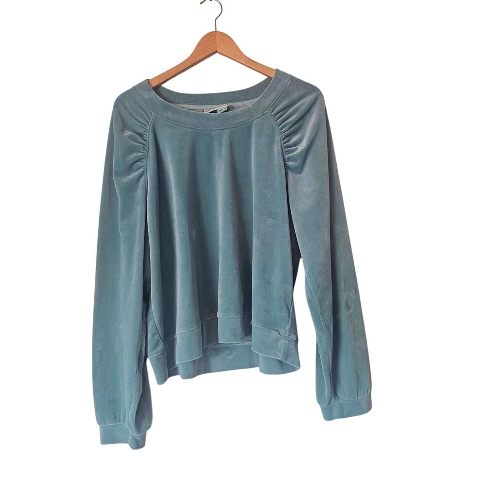 Saturday/Sunday by Anthropologie Velour Pullover Sweatshirt Seafoam Green XL